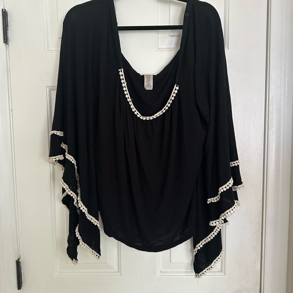 Elegant Black Blouse with Lace Trim 3XL